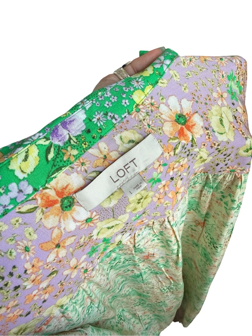 LOFT Green & Lavender Floral Button-Down Shirt - Picture 2 of 11